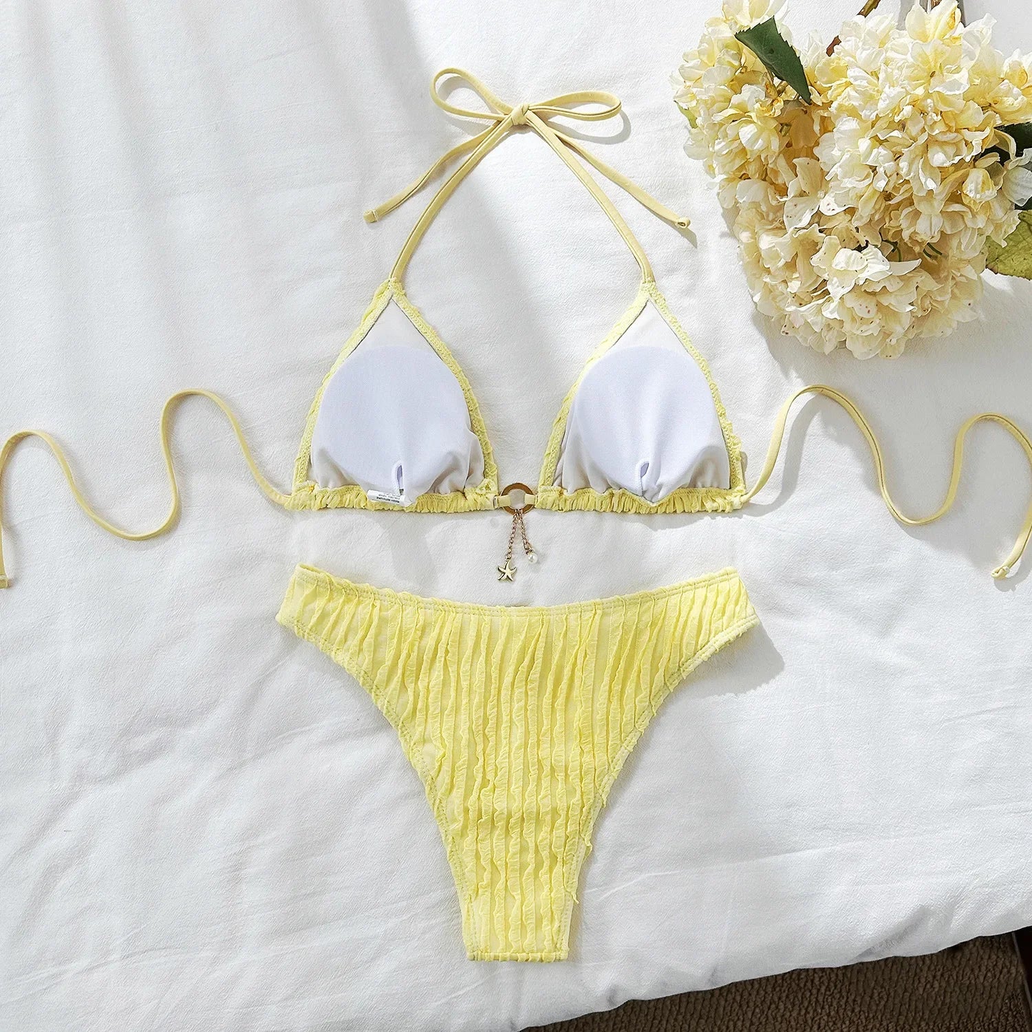 Bikini Halter Froncé Volants 2 Pièces – Coupe Haute Brésilienne