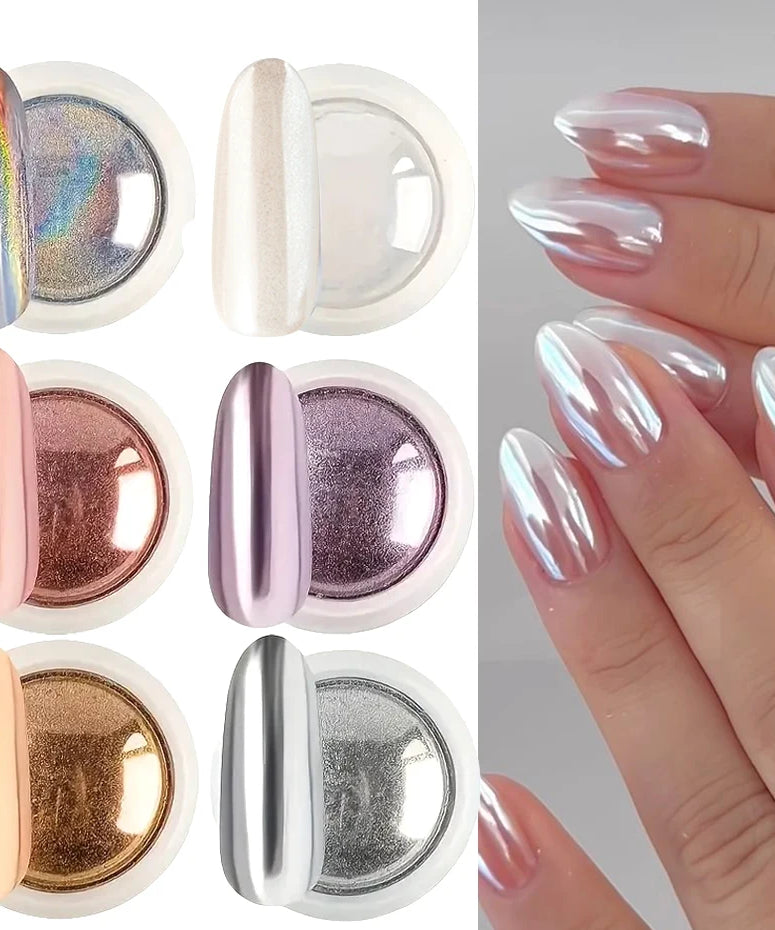 Set Poudre Chrome Miroir Ongles – 6 Teintes Métalliques