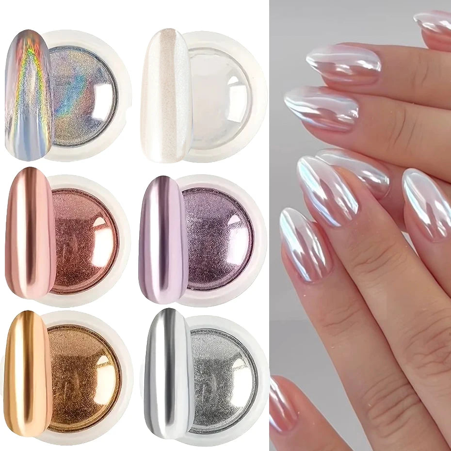 Set Poudre Chrome Miroir Ongles – 6 Teintes Métalliques