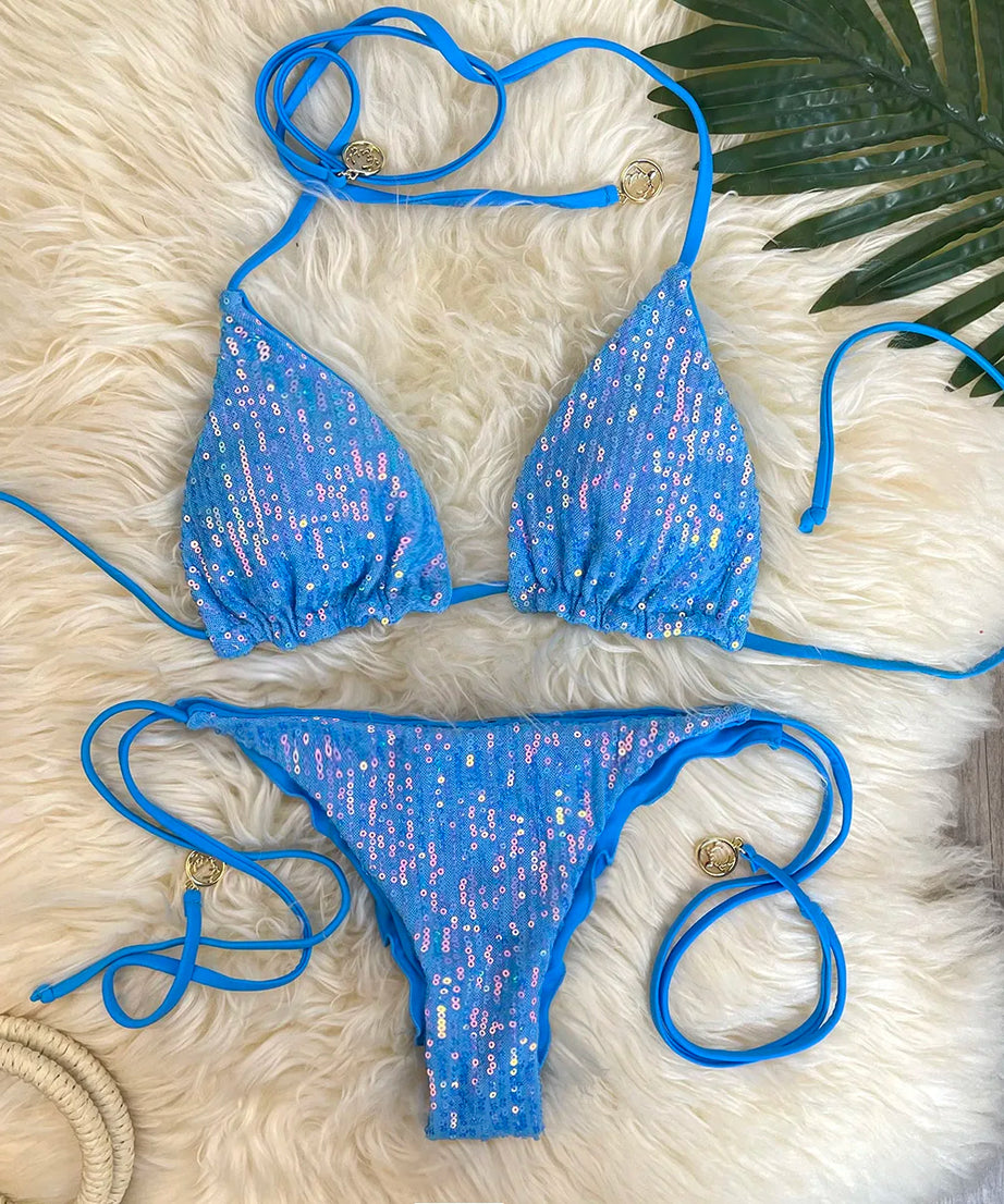 Bikini Pailleté 2 Pièces Étincelant – Maillot de Bain Festif