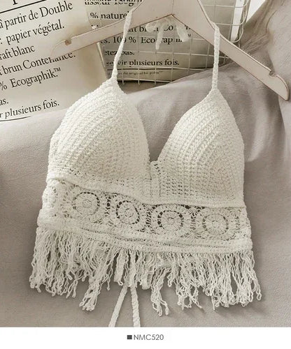 Crop Top Halter Ajouré Bretelles Dentelle dos – Soutien Intégré