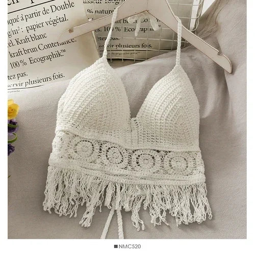 Crop Top Halter Ajouré Bretelles Dentelle dos – Soutien Intégré