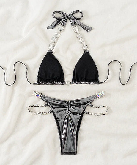 Bikini Strass Push Up Taille Basse 2 Pièces – Été 2026