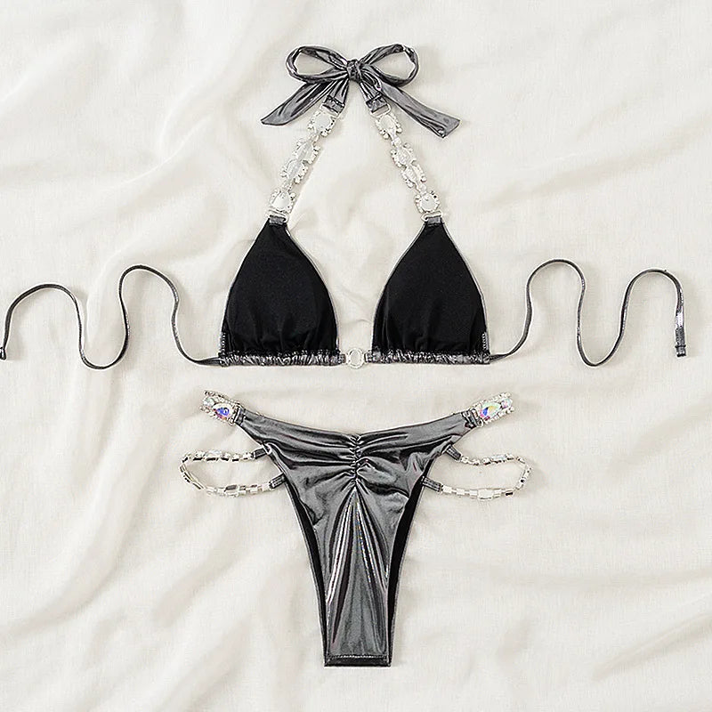 Bikini Strass Push Up Taille Basse 2 Pièces – Été 2026