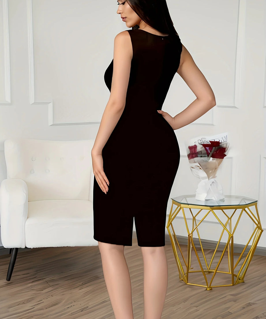 Robe Crayon Imprimée Col V Mi-Longue – Slim & Tendance