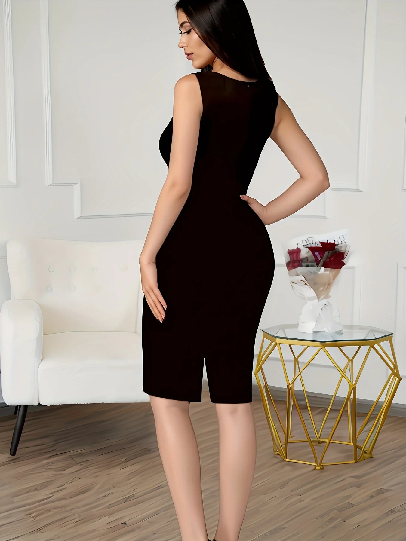 Robe Crayon Imprimée Col V Mi-Longue – Slim & Tendance