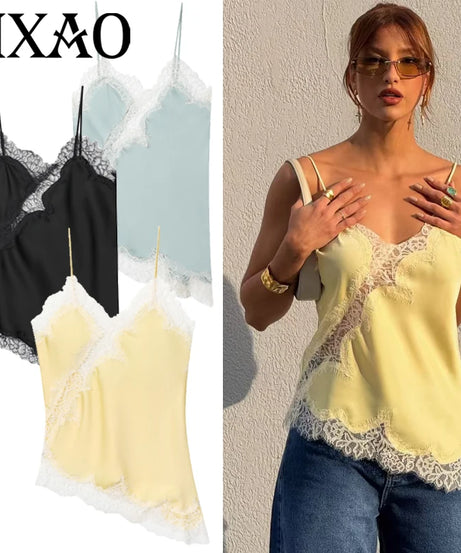 Top Slip Asymétrique Satin Dentelle Dos Nu – Y2K Chic Femme