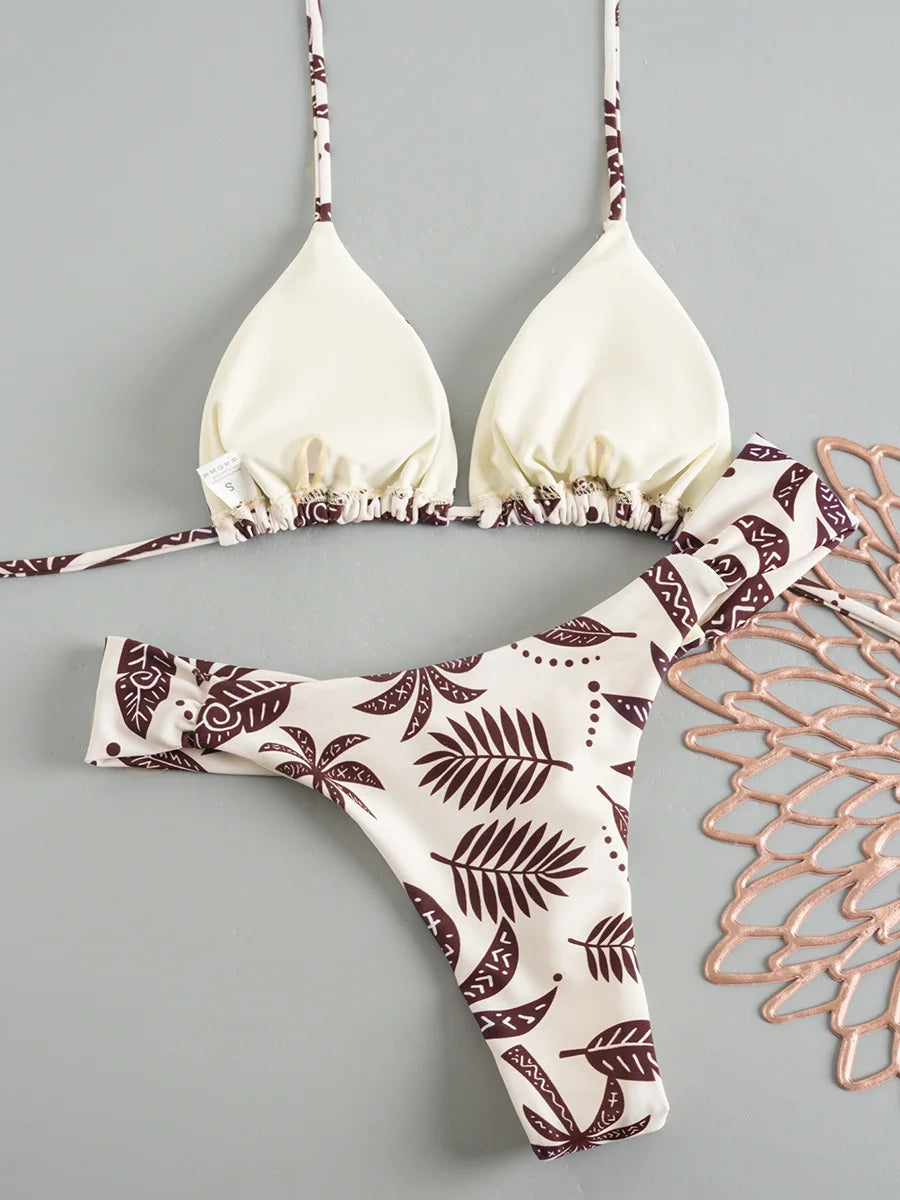 Micro Bikini Brésilien Imprimé 2 Pièces – Col Triangle