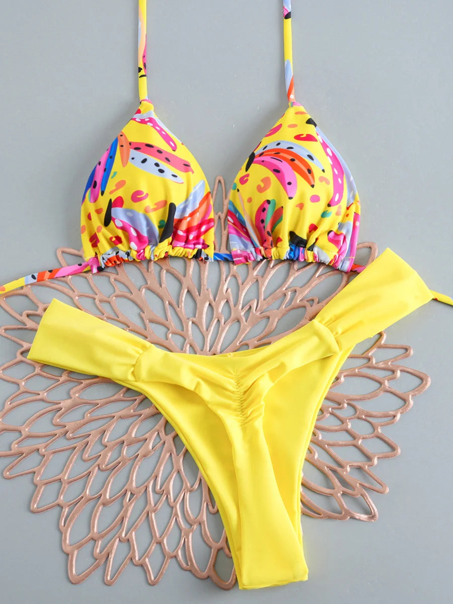 Micro Bikini Brésilien Imprimé 2 Pièces – Col Triangle
