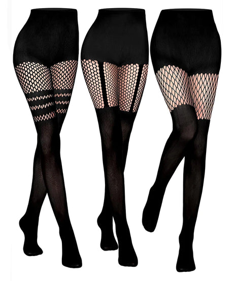 Collants Résille Faux-Cuissardes – Rayures, Bretelles & Patchwork