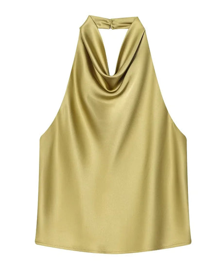 Top Halter Satin Dos Nu – Camisole Élégante Été Femme