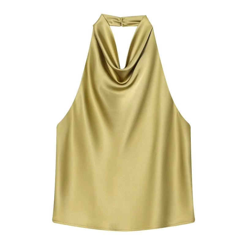 Top Halter Satin Dos Nu – Camisole Élégante Été Femme