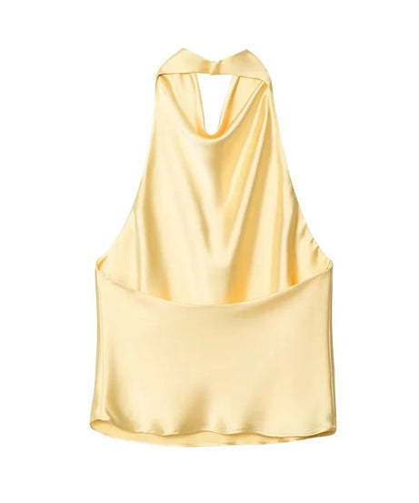Top Halter Satin Dos Nu – Camisole Élégante Été Femme