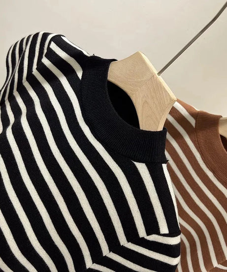 Pull Col Rouleau Rayé Manches Courtes Slim – Demi-Saison