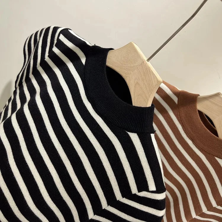 Pull Col Rouleau Rayé Manches Courtes Slim – Demi-Saison