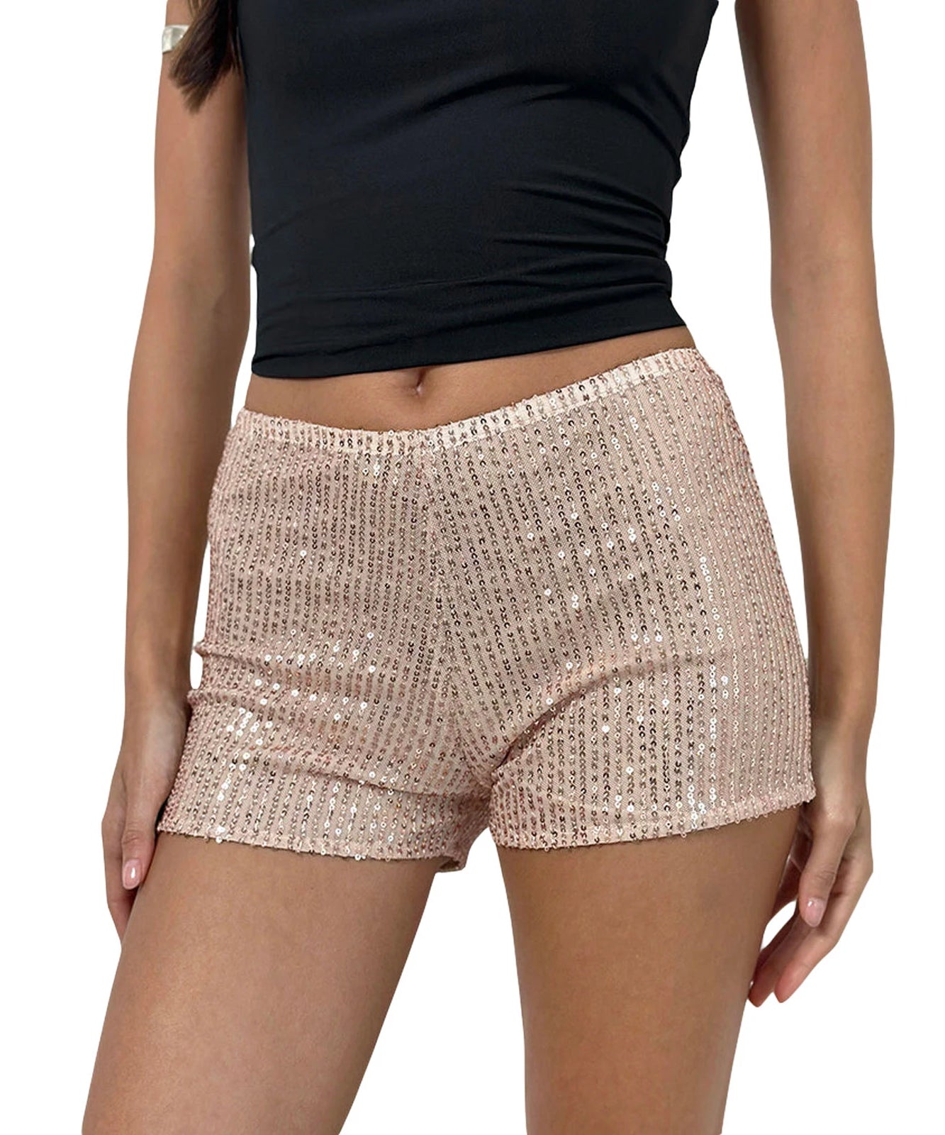 Short Pailleté Taille Basse Élastique – Streetwear & Soirée