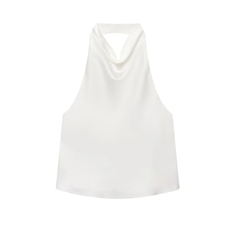 Top Halter Satin Dos Nu – Camisole Élégante Été Femme