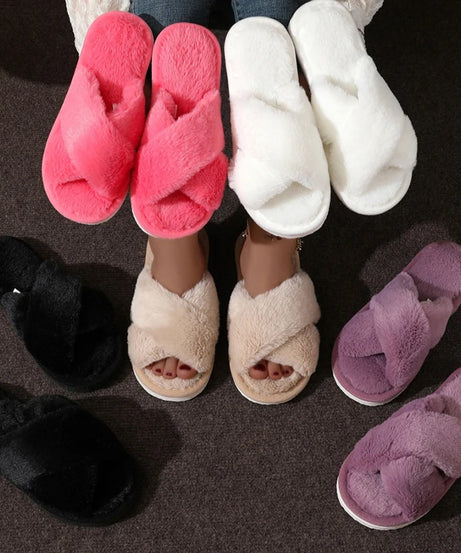 Chaussons Mules Fourrure Bride Croisée – Confort Maison Femme