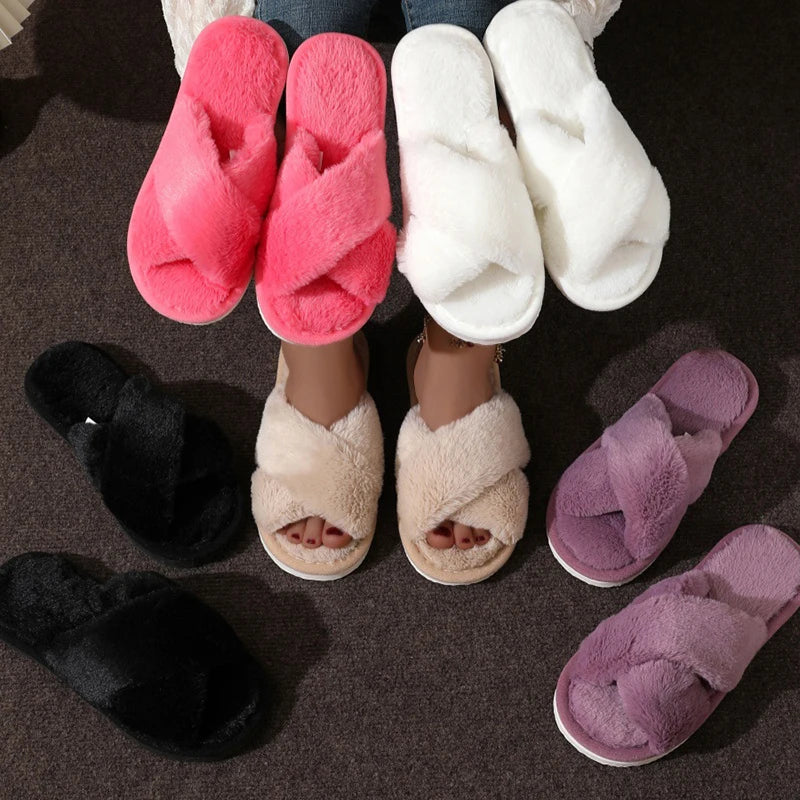 Chaussons Mules Fourrure Bride Croisée – Confort Maison Femme
