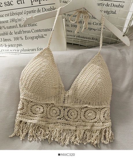 Crop Top Halter Ajouré Bretelles Dentelle dos – Soutien Intégré
