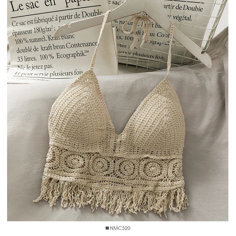Crop Top Halter Ajouré Bretelles Dentelle dos – Soutien Intégré