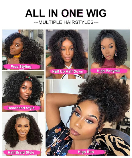 Demi-Perruque Afro Kinky Curly 3-en-1 Bandeau – 250 & 300%