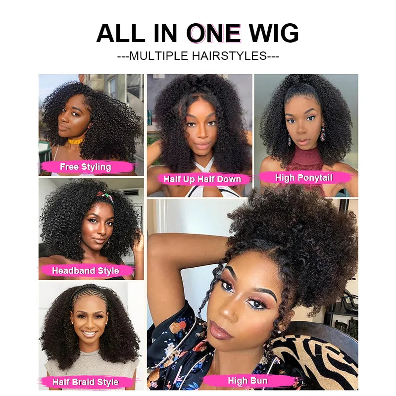 Demi-Perruque Afro Kinky Curly 3-en-1 Bandeau – 250 & 300%