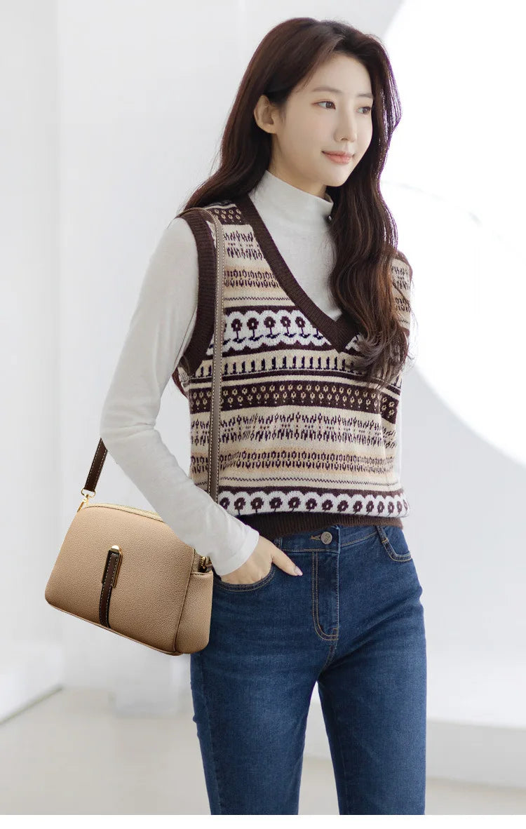 Sac Bandoulière Cuir Véritable Rabat Coque – Compact & Chic
