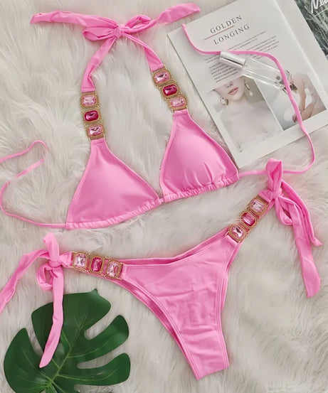 Bikini 2 Pieces Push Up avec Strass - Maillot de Bain Femme