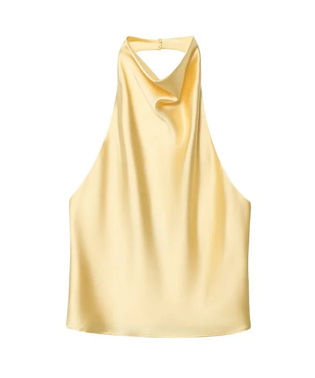 Top Halter Satin Dos Nu – Camisole Élégante Été Femme