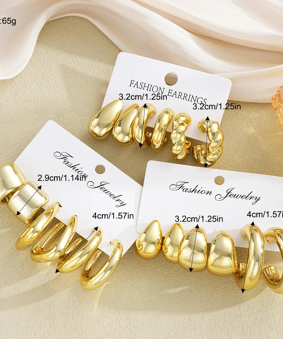 Coffret 18 Boucles d'Oreilles Géométriques Dorées – Set Bijoux