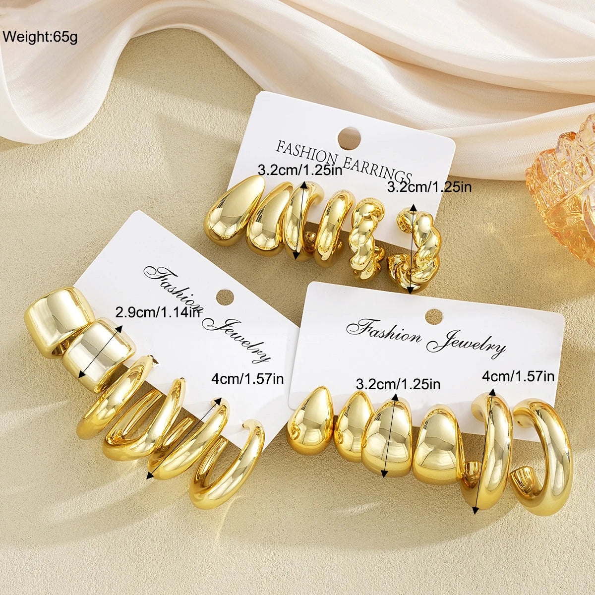 Coffret 18 Boucles d'Oreilles Géométriques Dorées – Set Bijoux