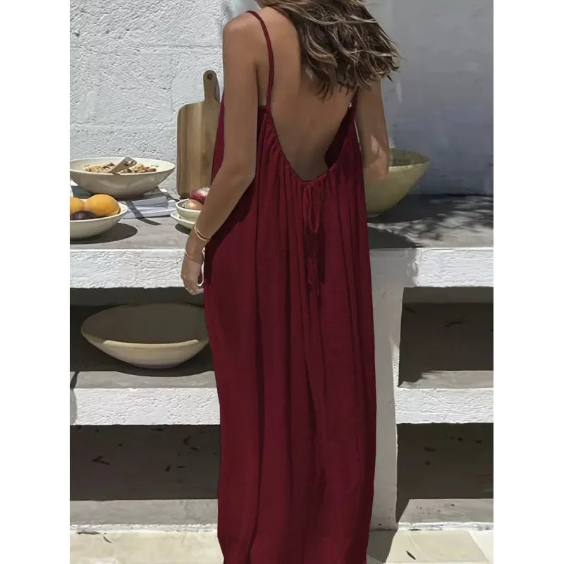 Robe Maxi Ample Sans Bretelles Dos Nu – Confort & Style