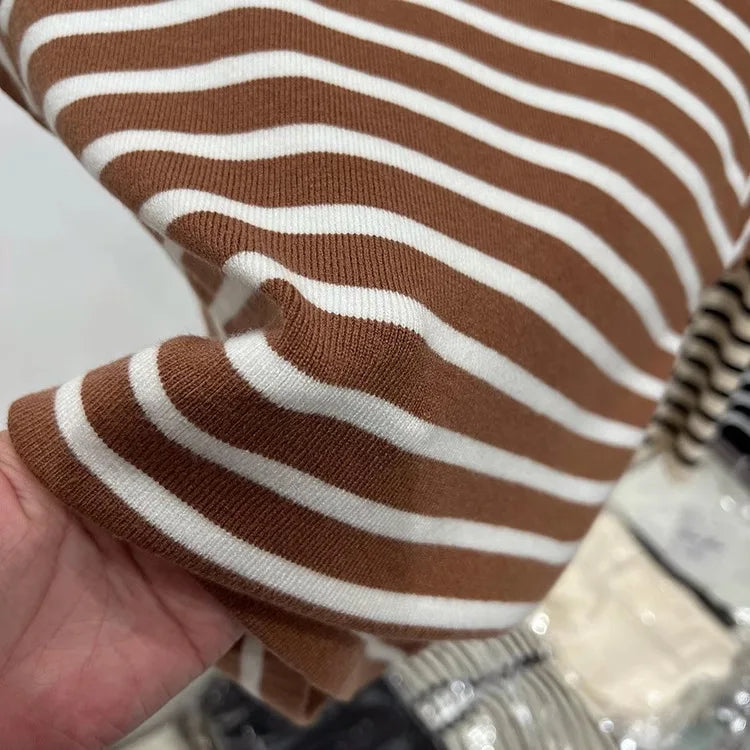 Pull Col Rouleau Rayé Manches Courtes Slim – Demi-Saison