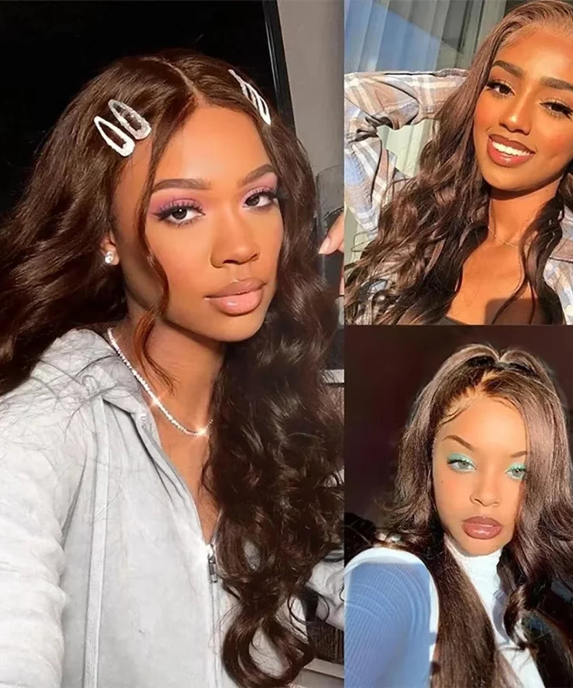 Perruque Lace Front HD Body Wave Brun Chocolat – Jusqu'à 46 Pouces