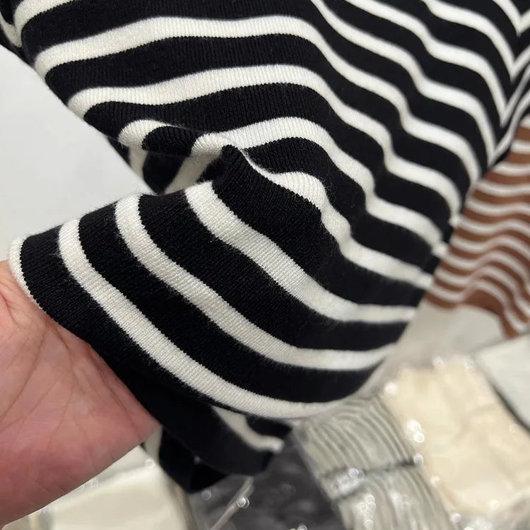 Pull Col Rouleau Rayé Manches Courtes Slim – Demi-Saison