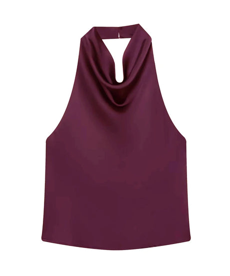 Top Halter Satin Dos Nu – Camisole Élégante Été Femme