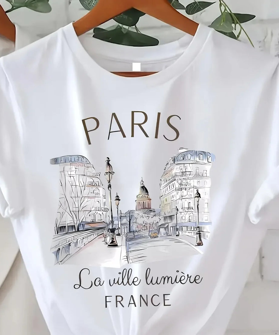 T-Shirt Imprimé 90s Paris Col Rond – Style Rétro Casual