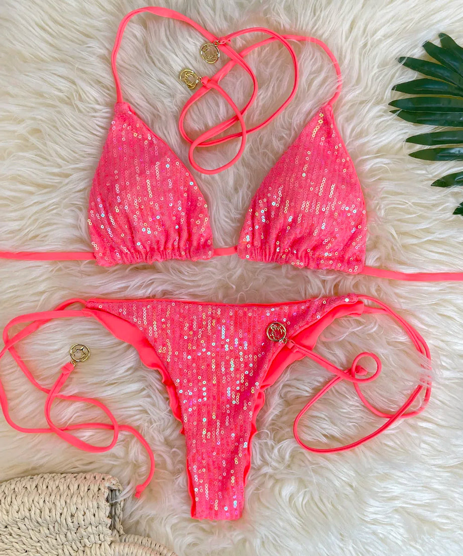 Bikini Pailleté 2 Pièces Étincelant – Maillot de Bain Festif