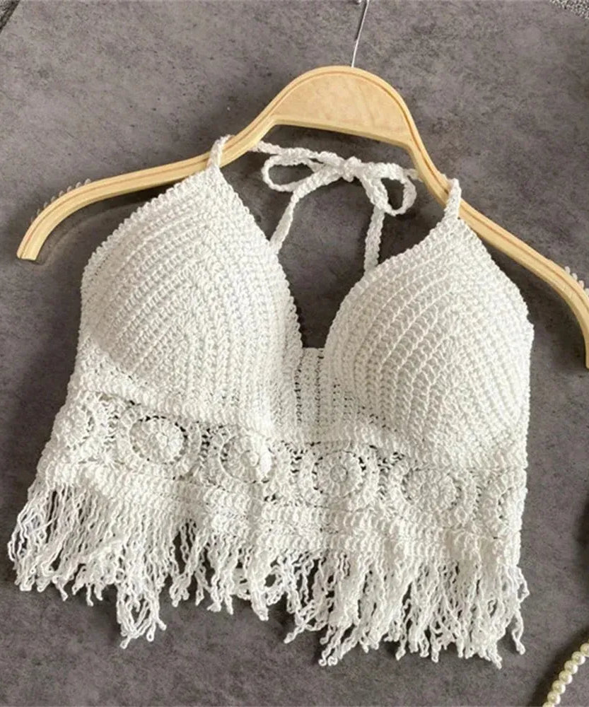 Top Halter Boho Franges Broderies Dos Nu – Été & Festival