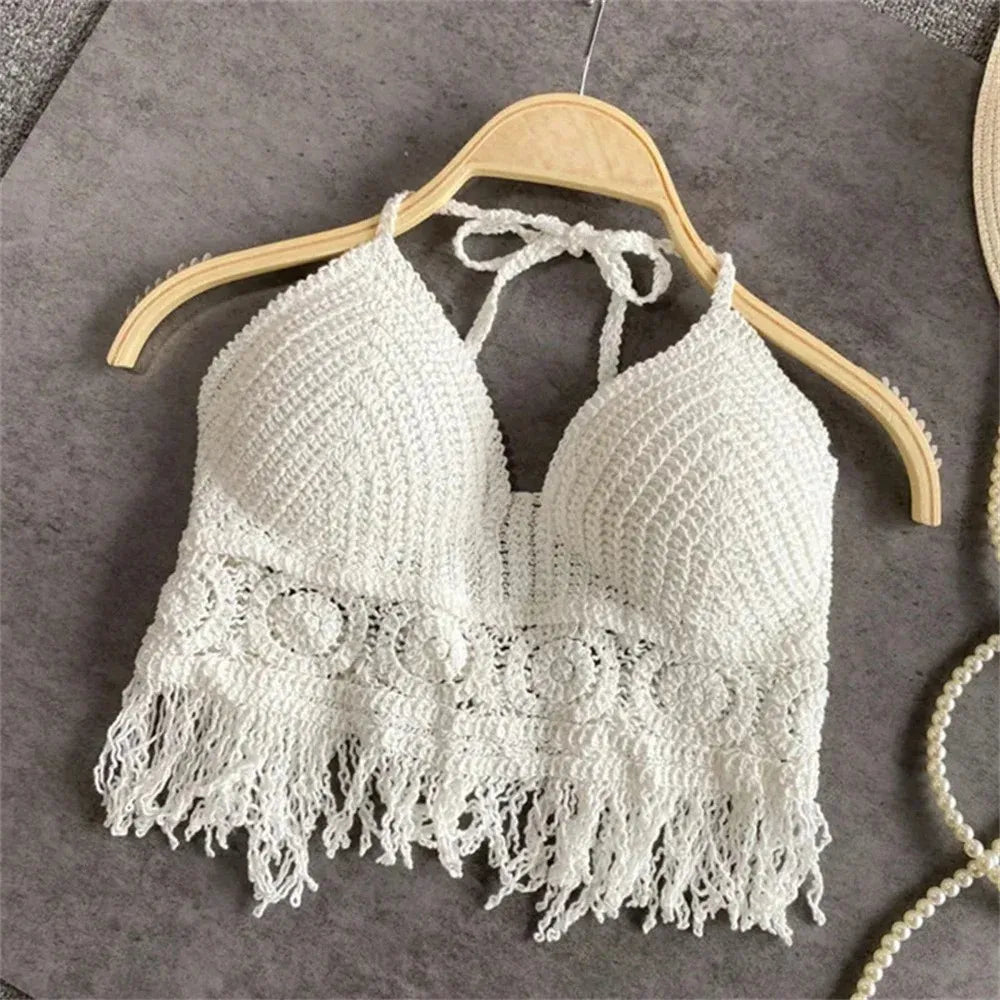 Top Halter Boho Franges Broderies Dos Nu – Été & Festival
