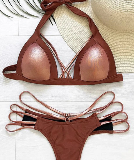 Bikini Halter Push Up Bonnets Plongeants – 2 Pièces