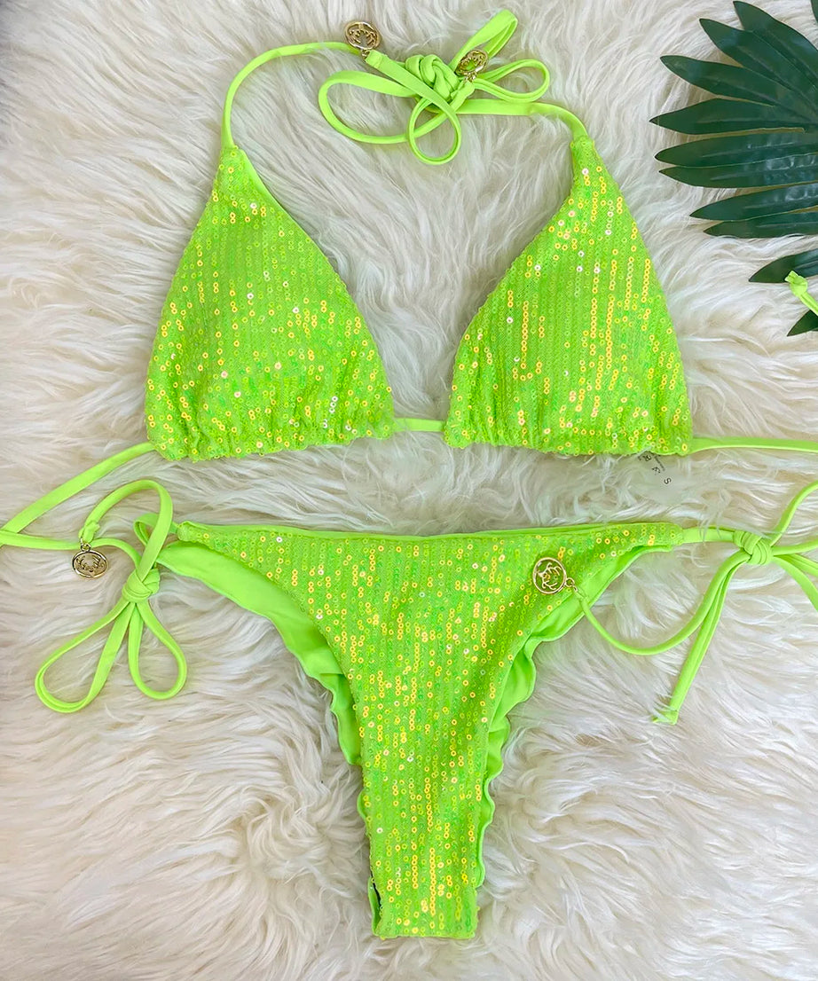 Bikini Pailleté 2 Pièces Étincelant – Maillot de Bain Festif