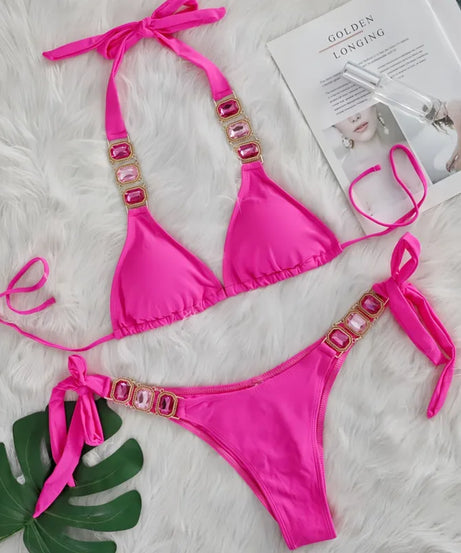 Bikini 2 Pieces Push Up avec Strass - Maillot de Bain Femme