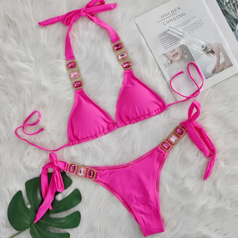Bikini 2 Pieces Push Up avec Strass - Maillot de Bain Femme