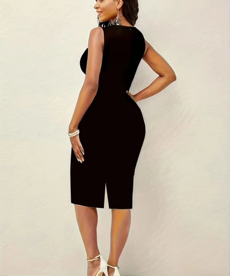 Robe Crayon Imprimée Col V Mi-Longue – Slim & Tendance