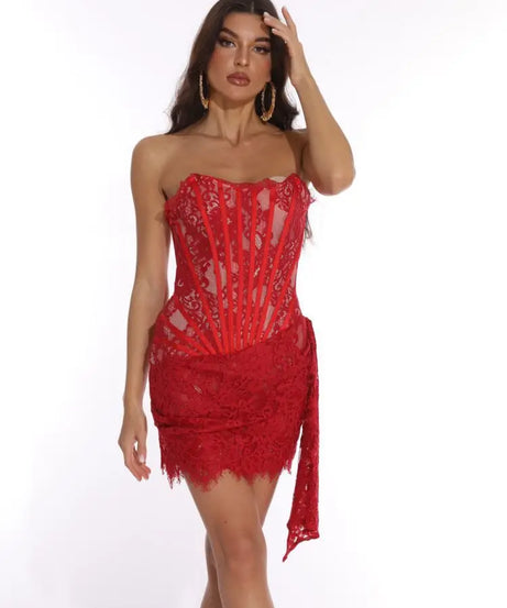 Robe de Soirée Dentelle Bustier Slim – Élégance & Sophistication