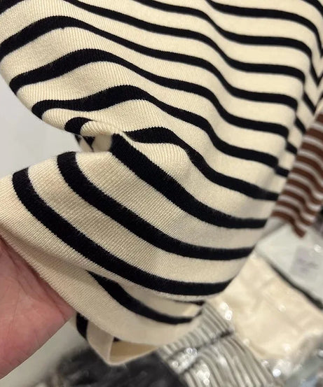 Pull Col Rouleau Rayé Manches Courtes Slim – Demi-Saison