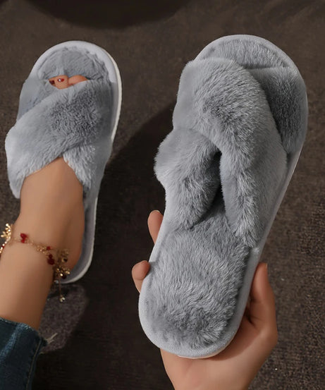 Chaussons Mules Fourrure Bride Croisée – Confort Maison Femme