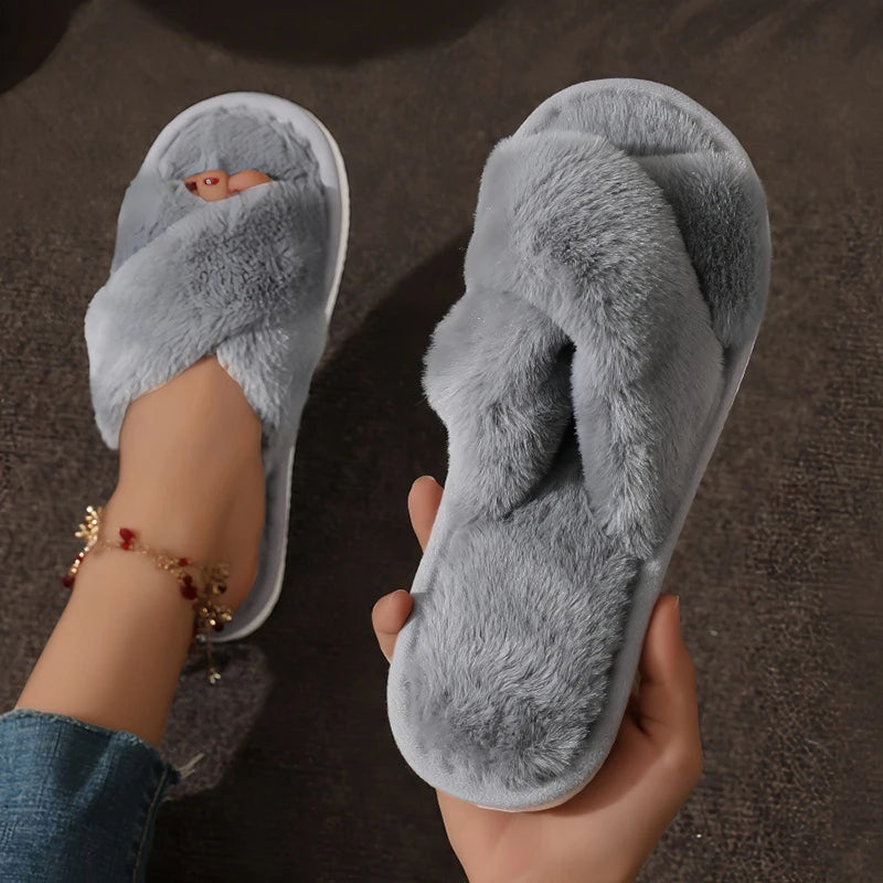 Chaussons Mules Fourrure Bride Croisée – Confort Maison Femme